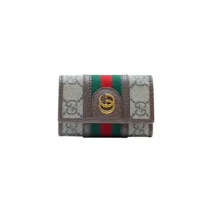 Pre-owned GUCCI calfskin leather Clutches & Wristlets Supreme Monogram Ophidia New Acero 6 Key Holder Case in Beige