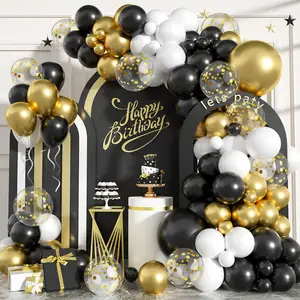 New Year Valentine'S Day Party Balloon Set with 92pcs of Decorative Latex Balloons in Black, White, and Golden (5In, 10In, 18In). This Decoration Kit Is Suitable for Weddings, Birthdays, Graduations, Anniversaries, Carnivals, Home Decor