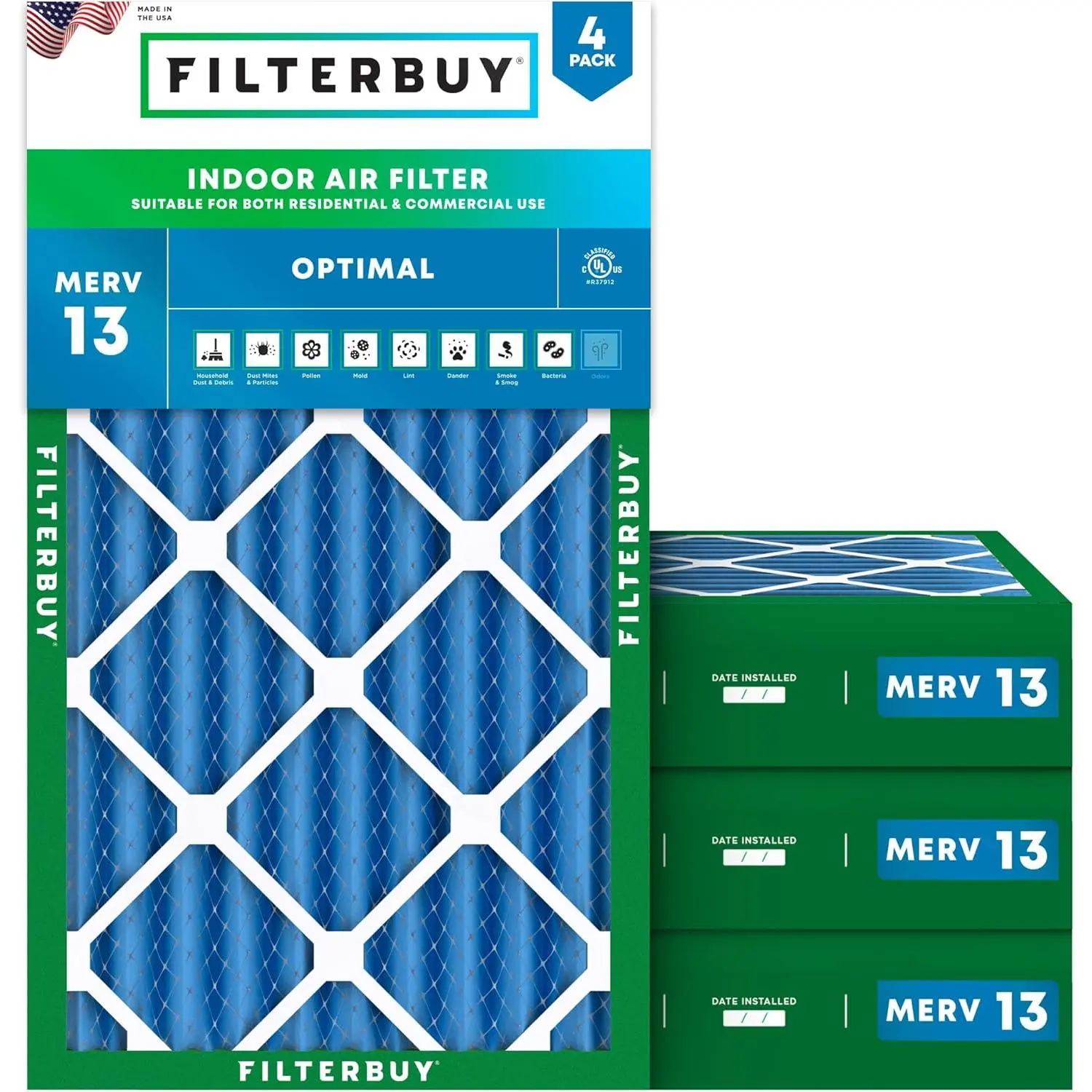Filterbuy 8x24x4 Air Filter (4-Pack), Pleated MERV 13 Optimal Defense HVAC AC Furnace Air Filters (Actual Size: 8.00 x 24.00 x 4.00 Inches)