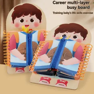 Multiple Layers Wooden Preschool Busy Board, 1 Count Montessori Learning Life Skills Training Toy, Learning Toy for Birthday Gifts