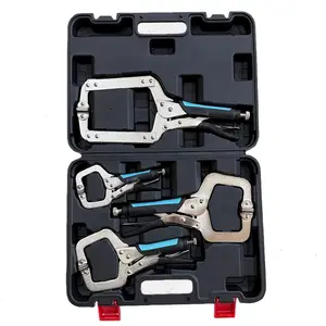 4-Piece C-Clamp Locking Pliers with Plastic Storage Box, Vise Grip, Soft grip, Heat-Treated, Heavy Duty, Adjustable, Metal Face Clamps for Woodworking, Welding