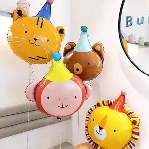 4pcs Birthday Hat Animal Aluminum Foil Balloon Monkey Lion Panda Cat Head Party Decoration Photo Prop