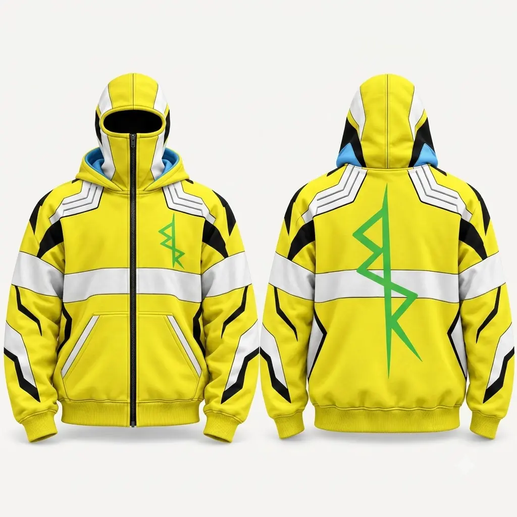 Cyberpunk Edgerunner High Collar Balaclava Zip Hoodie – Sci-Fi Mercenary Full Zip Up Jacket with Face Mask, Casual Streetwear Outerwear