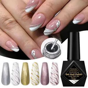 FOURLILY Nail Art Liner Gel Nail Polish: Ultra-Fine Brush for Precise Lines - 10ml Bottle, Glitter Metallic Shades (Silvery/Golden/Rose) for Trendy Zebra/Flower Line Designs, High-Shine, Long-Lasting, UV/LED Cured & Soak-Off, Trendy Nail Art 2026