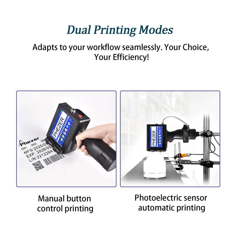 Phezer P15 Smart Touchscreen Handheld Inkjet Coder | High Adhesion PS100 Black Ink (0.5 Inch/12.7mm) | 600DPI Portable Printer for Metal, Glass, Plastic. Prints Date, Batch Code, QR, and Barcode Cloth Printing