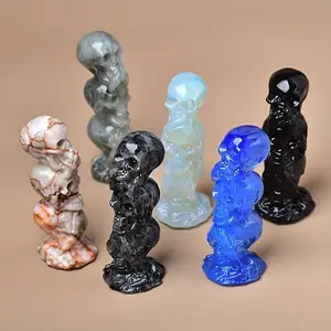 Creative Skull Design Ornament, 1 Count Crystal Skull Decoration Craft, Desktop Decoration for Home Office, Halloween Gift