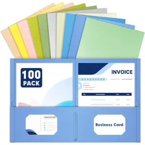 Two Pocket Folders,  100 Pack File Folders with Pockets Fit Letter Size Paper, Thick Paper File Folder for School Office Business , Assorted 10 Colors