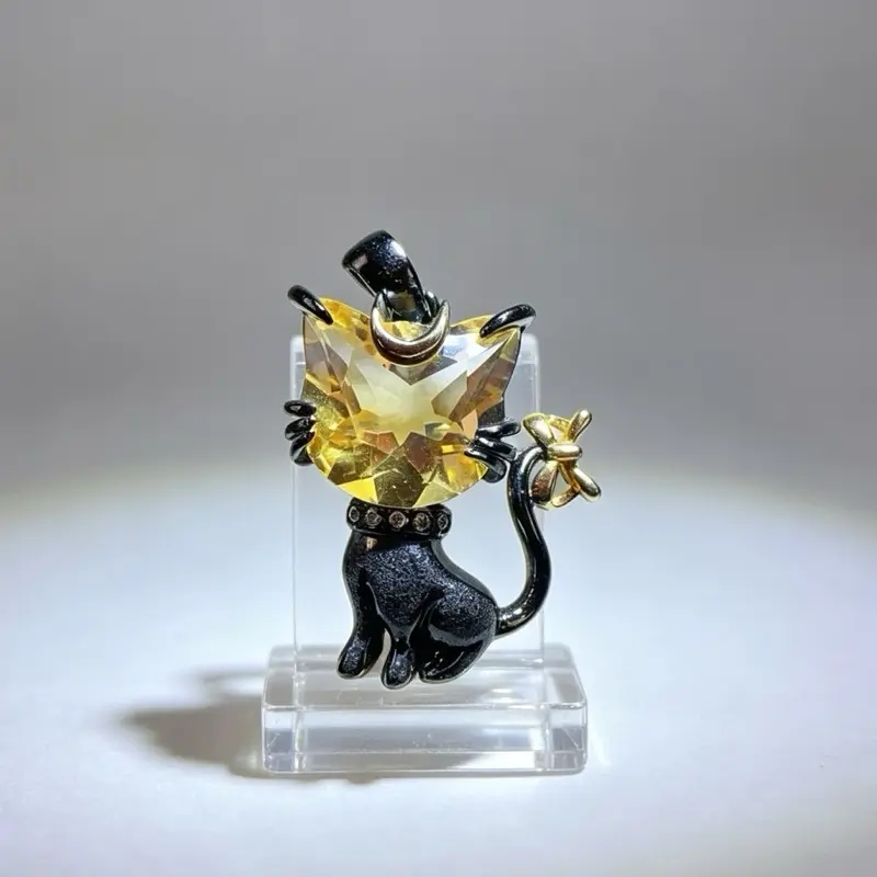 <PingEast Jewelry>Citrine pendant----925 Sterling Silver Pendant featuring a 10 mm eye-clean natural Citrine carved as a black cat design. Elegant, playful, and versatile—perfect for any outfit