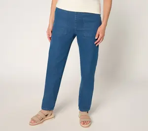 Denim & Co. Petite Indigo Flat Front Wide Leg Ankle Pant