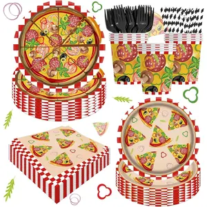 120pcs Pizza Party Supplies Tableware Set for 20 Guests Pizza Birthday Party Paper Plates Napkins straws Decorations Favors for Kids Boys Girls Baby Shower