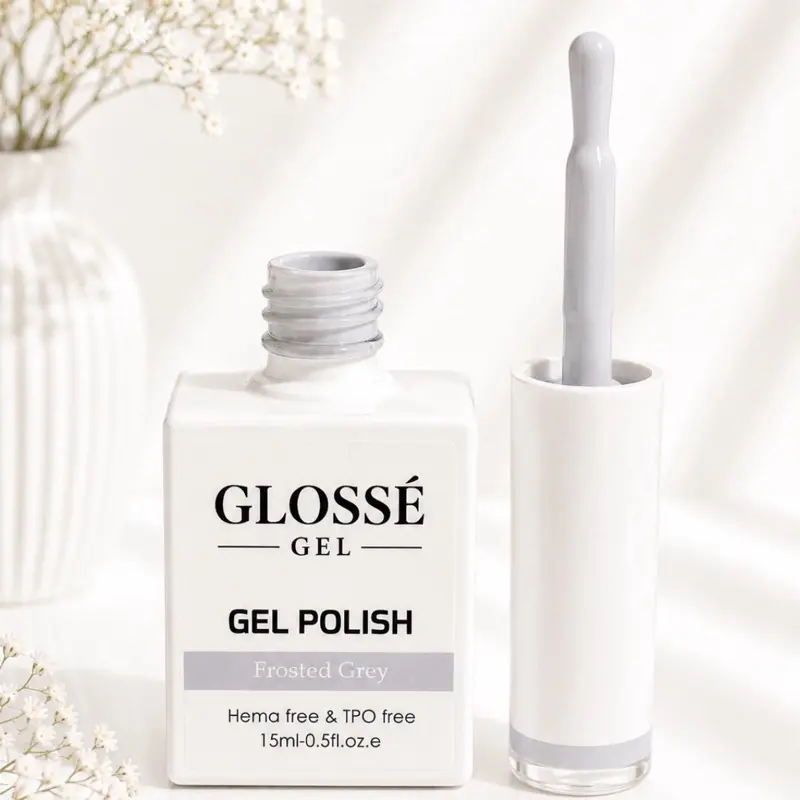 Glossé Gel Frosted Grey 15 ML Hema & TPO Free Long-lasting Iconic Red Color Gel Polish soak-off