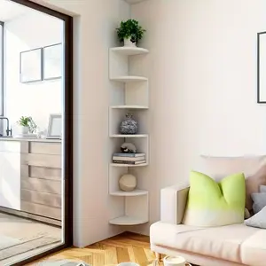 Corner Shelf Multi Tier Storage Rack Space Saving Wall Corner Organizer White Farmhouse Display Shelf Living Room Sofa Side Book Storage Kitchen Corner Organization Apartment Home Decor