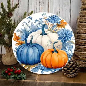 Aluminum Pumpkin Wreath Sign, Fall Decorations, Harvest Festival Accessories, Autumn Home Decoration, Halloween