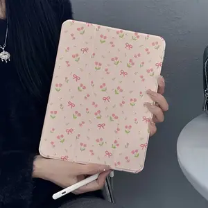 Pink floral pattern, with adjustable stand and pen slot, foldable non-slip TPU protective case, suitable for iPad mini, iPad Air, iPad Pro/iPad 10th generation, 11th generation and other series iPad protective cases