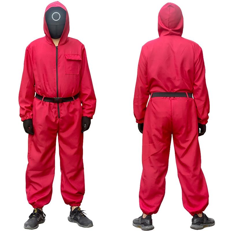 Hooded Jumpsuit for Men & Women, Squid Game Costume, Korean Style Halloween TV Character, Includes Gloves & Masks