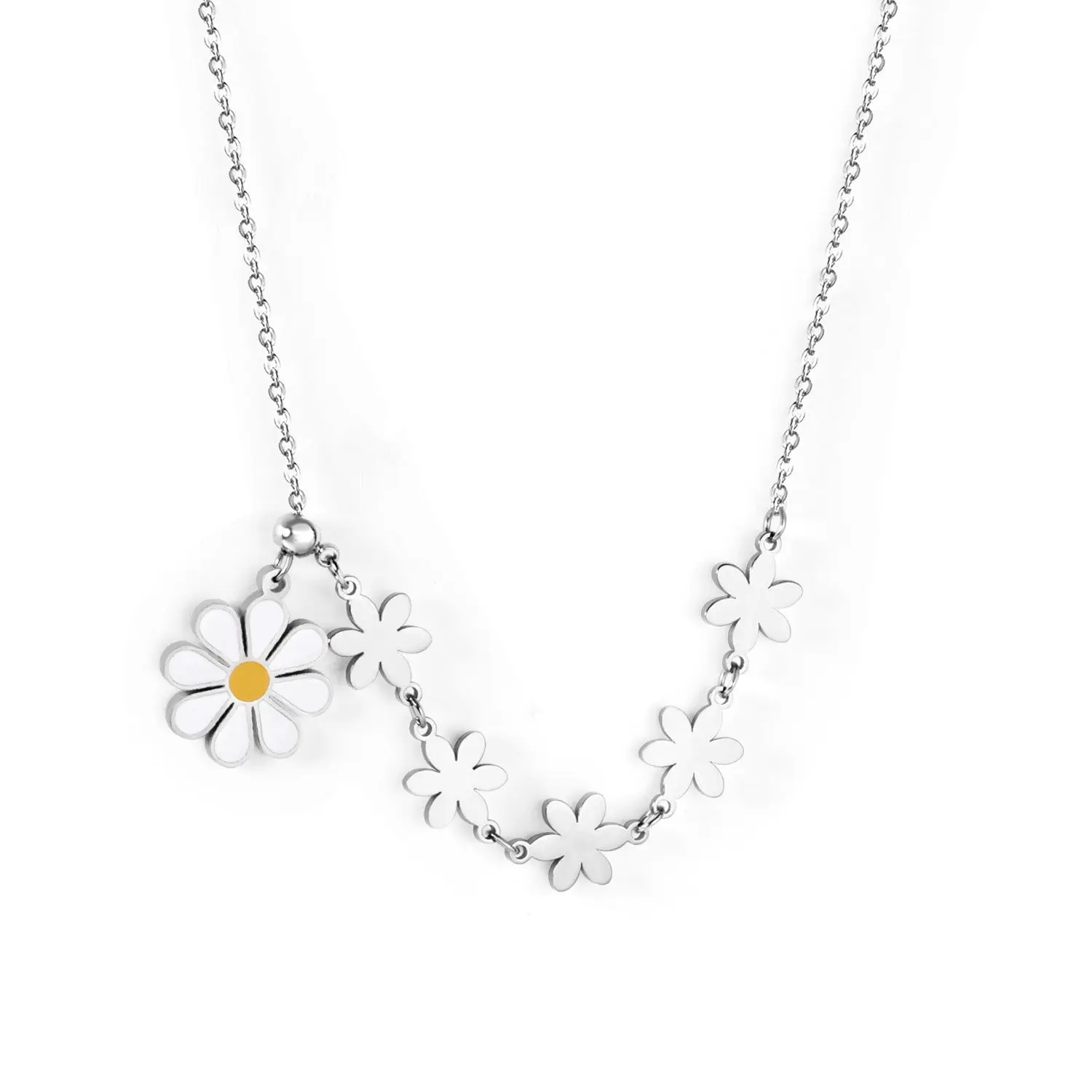 Women's Daisy Flower Pendant Choker, Sweet Stainless Steel Jewelry, Adjustable 45cm+5cm Link Chain Necklace for Casual Daily Wear, Chain & Link, Flower Motif, Elegant, Female, Short, 2 In 1 Style, 45 Cm + 5 Cm