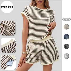 Imily Bela Women's Summer 2-Piece Loose Crew Neck Loungewear Set with Side-Pocket Biker Shorts, Soft & Comfortable Minimalist Casual Home Wear
