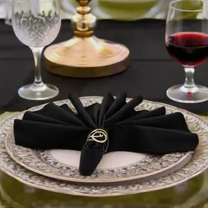Washable Black Cloth Napkins Set of 4, 210GSM Heavy-Duty 17x17 Inch Solid Reusable Napkins with Hemmed Edges for Dinner Holiday Wedding Party & Everyday Use