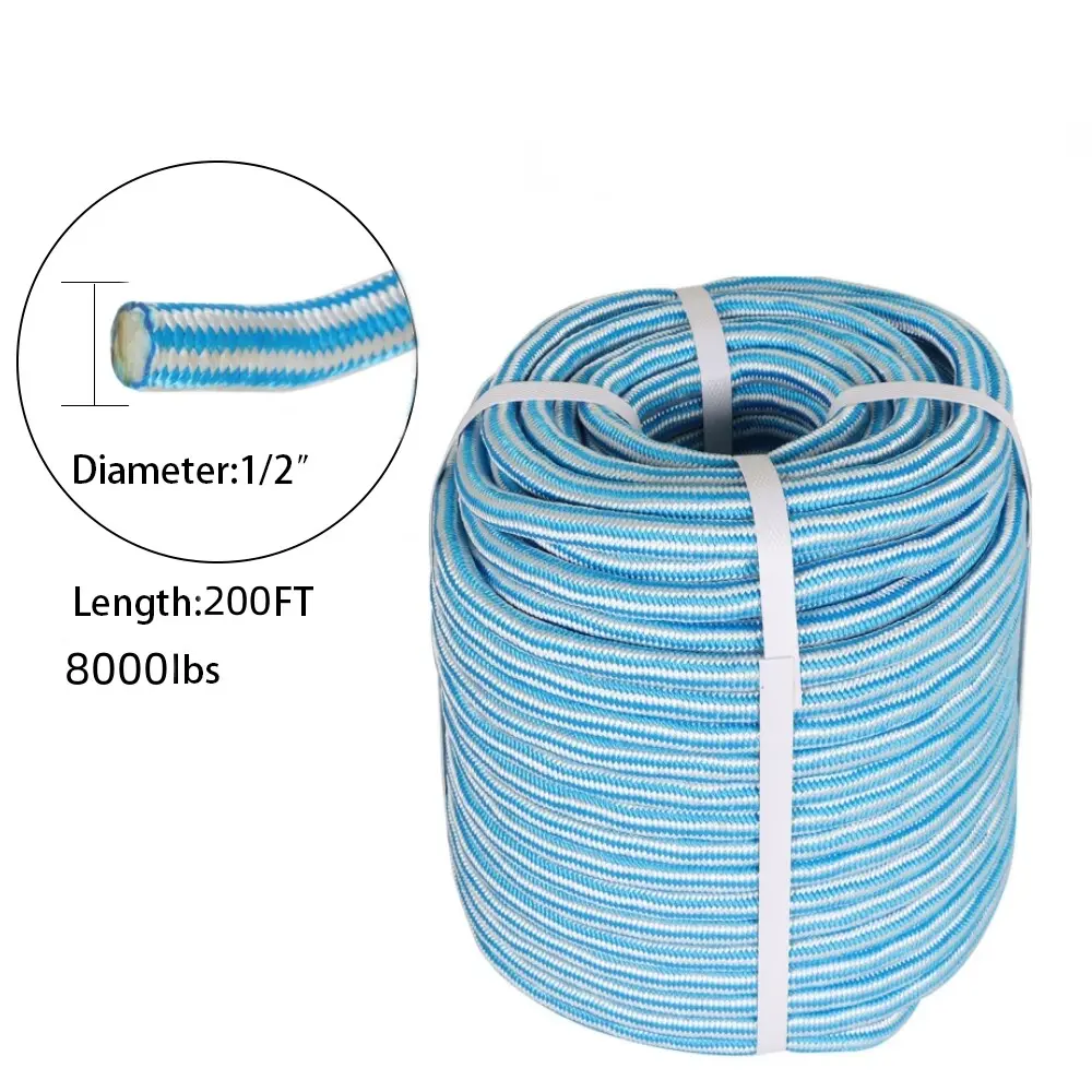 1/2" x 200' 24 Strand Braid Polyester Rope Arborist Tree Rope 8000Lbs Heavy Duty Nylon for Tree Work and Camping Synthetic Rope Synthetic Winch Rope