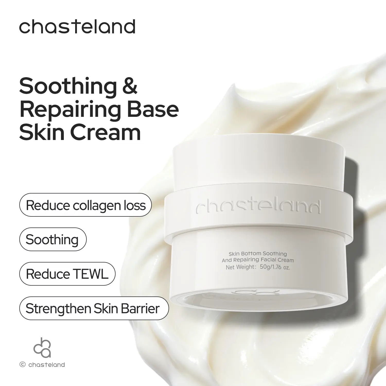 Chasteland Repairing Cream: Soothing, hydrating, and gentle—the top choice for sensitive skin. Wrinkle care that alleviates sensitivity while infusing sagging skin with plump elasticity; a premium at-home spa ritual.