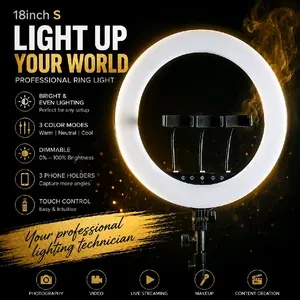 Photography 18" Ring Light LED Large Selfie Video Kit with Remote Control Touchpad Tripod Stand Phone Clip for YouTube Live Streaming Lighting Photo Studio Videography Equipment