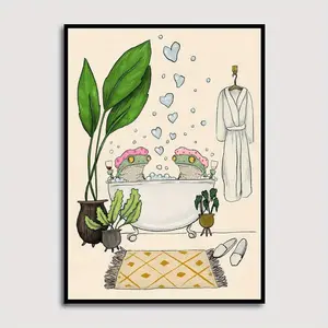 Funny Frogs in Bathtub Canvas Wall Art Poster,  Unframed Whimsical Animal Print, Playful Home & Dorm Decor, Ideal Gift for Wedding, Birthday, Graduation & Special Occasions Ornaments Room Decoration Artistic Photo