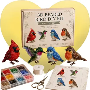 Tiny 3D Beaded Animal DIY Kit, 3D Beaded Animal Kit, Easy DIY Beading Embroidery Kit with 4 Cute Designs, 3D Animal Themed Beadwork Kit for Beginners & Craft Enthusiasts