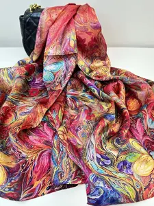 Elegant Silk Scarf, Butterfly & Flower Pattern, Lightweight Breathable Shawl, Perfect for Outdoor Wind Protection, All Occasions