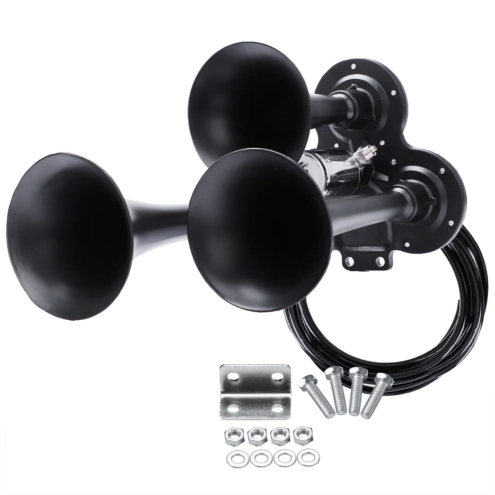 Truck Horn Super Loud 3 Trumpet Air Horn Kit For Semi Train Boat Van Car Trunk 12V DC Chrome Plated Zinc Triple Trumpets With Solenoid & Hose Replacement