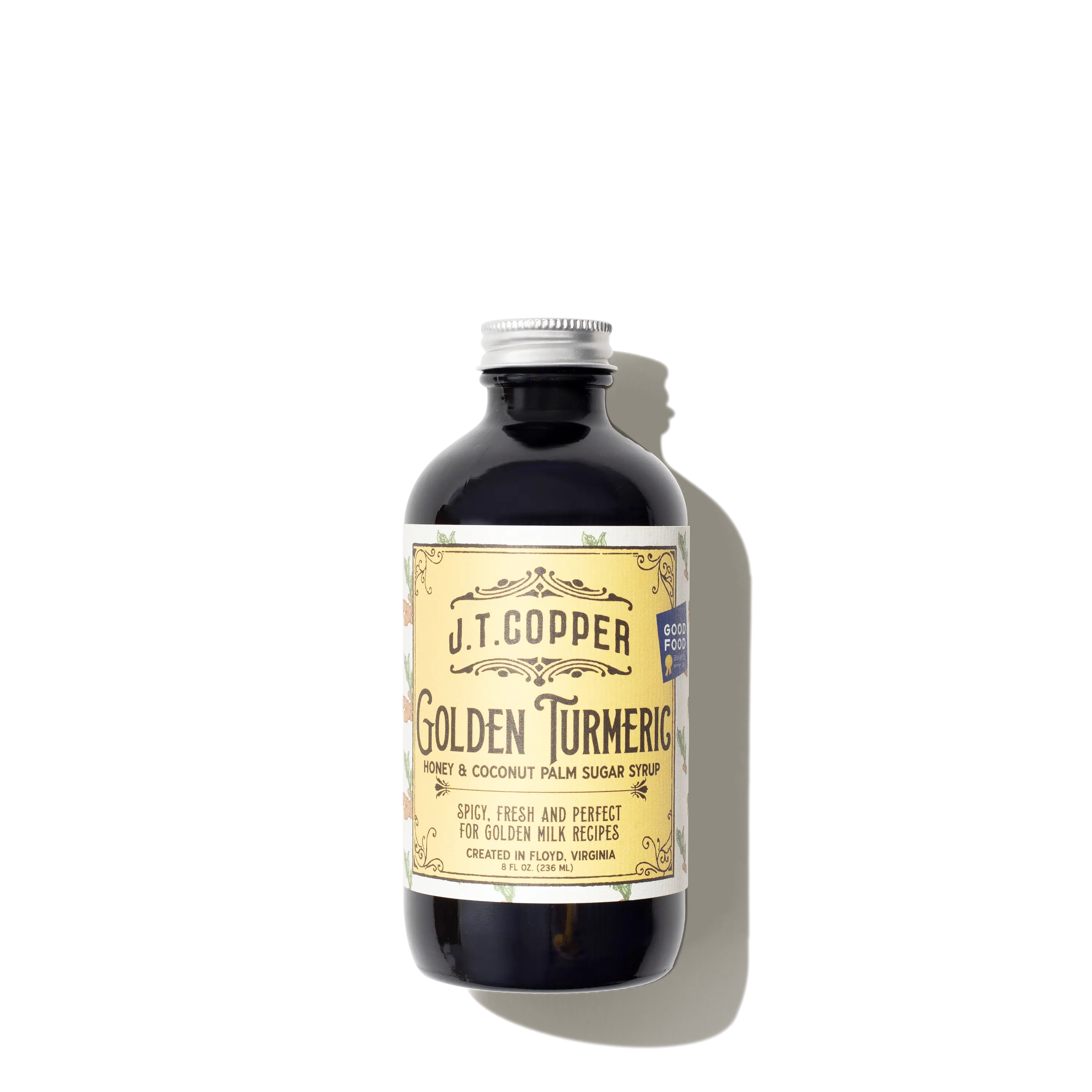J.T. Copper Golden Turmeric Syrup - 8oz Organic Honey & Coconut Palm Sugar Blend for Golden Milk Beverages Gluten-Free