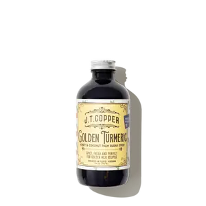 J.T. Copper Golden Turmeric Syrup - 8oz Organic Honey & Coconut Palm Sugar Blend for Golden Milk Beverages Gluten-Free