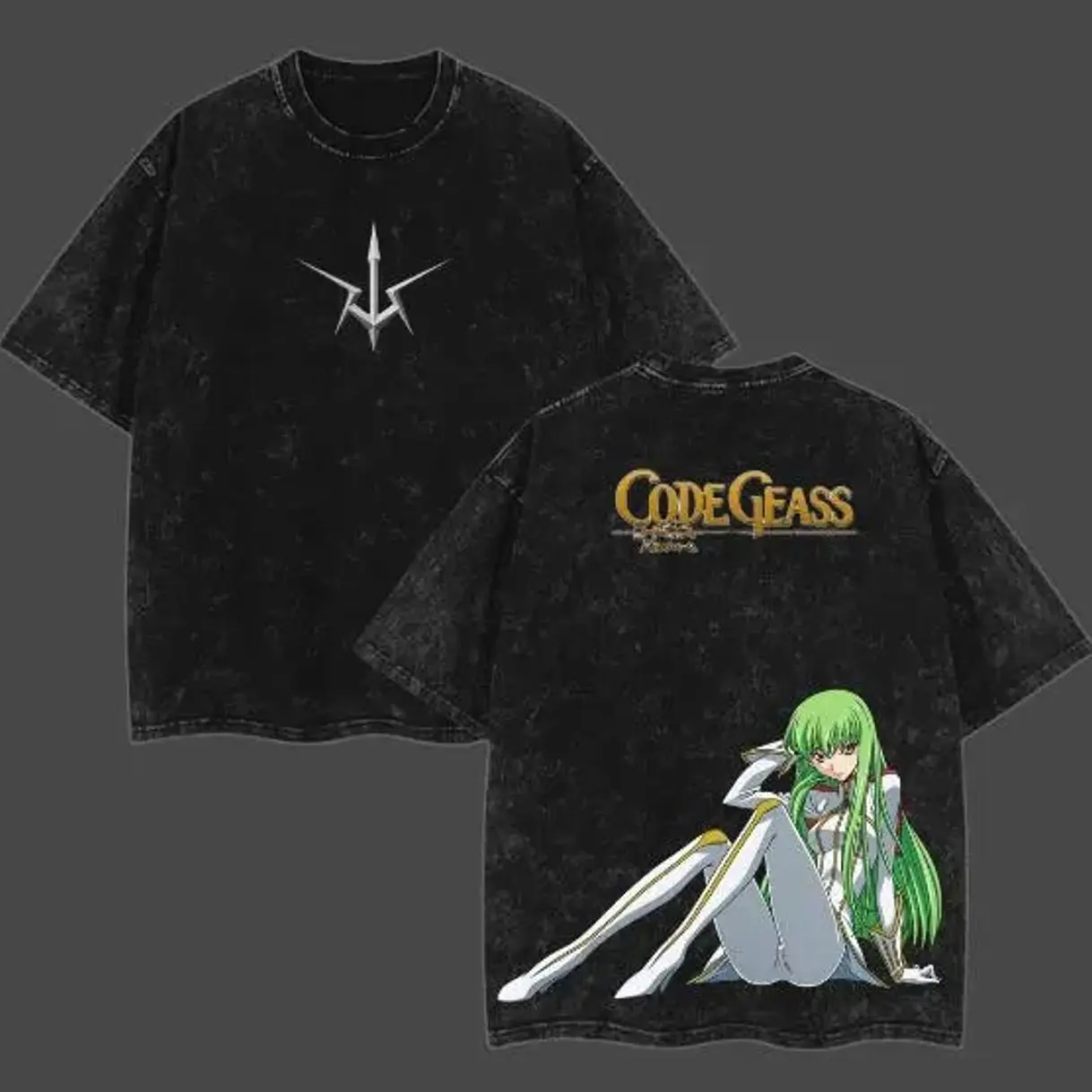 C.C. Code Geass Graphic Tee – Retro Washed Oversize Unisex Shirt with Double-Sided Print, Perfect Gift for Anime Lovers 0CI