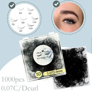 1000 Pcs Per box, 4D/5D/6D/7D/8D/10D/12D, Curl C / D, Pointy Base, Thickness 0.07mm,8-15mm / MIX , Sharp Narrow Stem Premade Fans False Eyelash Extension, Beginner Friendly, Natural Look & Wispy & Ultra Soft & Super Light For Music Festival & Daily Life