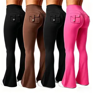4-Pack High Waisted Flare Yoga Pants for Women, Tummy Control Butt Lifting Workout Leggings with Pockets, Stretchy Gym Activewear Bell Bottoms