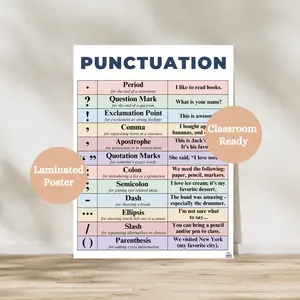 Punctuation Symbols Anchor Chart | Laminated Punctuation Reference Poster | Punctuation Rules | ELA Classroom Decor | Laminated Middle School English Classrooms