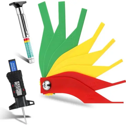 3-Piece Automotive Test Tool Set - Digital Tire Tread Depth Gauge, Brake Lining Thickness Ruler for Pad Thickness Scan, Suitable for Car/Truck/Bus Use