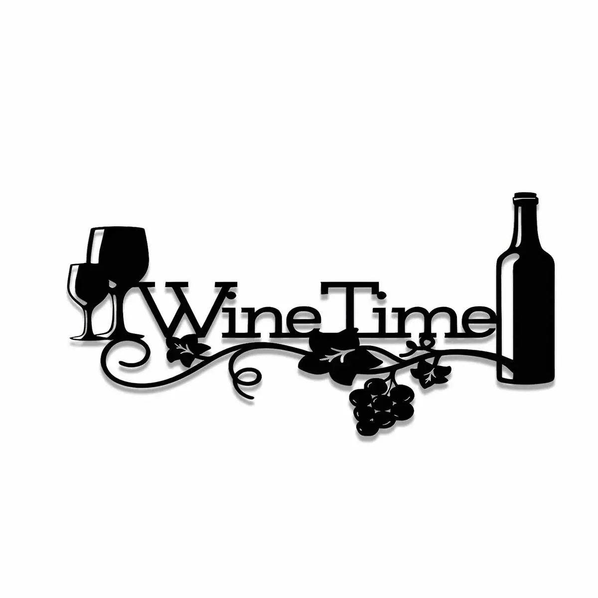 Wine Time Letter Pattern Vintage Wall Art, 1 Piece Wine Bottle & Glass Cup Silhouette Design Wall Decor, Hanging Decor for Home Bar Kitchen, Ornaments, Decoration, Artwork