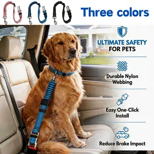 Dog Cat Seat Belts,Adjustable Safety Leads Vehicle Seatbelt Harness,bungee buffer, shock-absorbing, no-pull, no-choke, elastic strap,Must Have for Road Trip with Dog,Dog Travel Accessories  pet chain