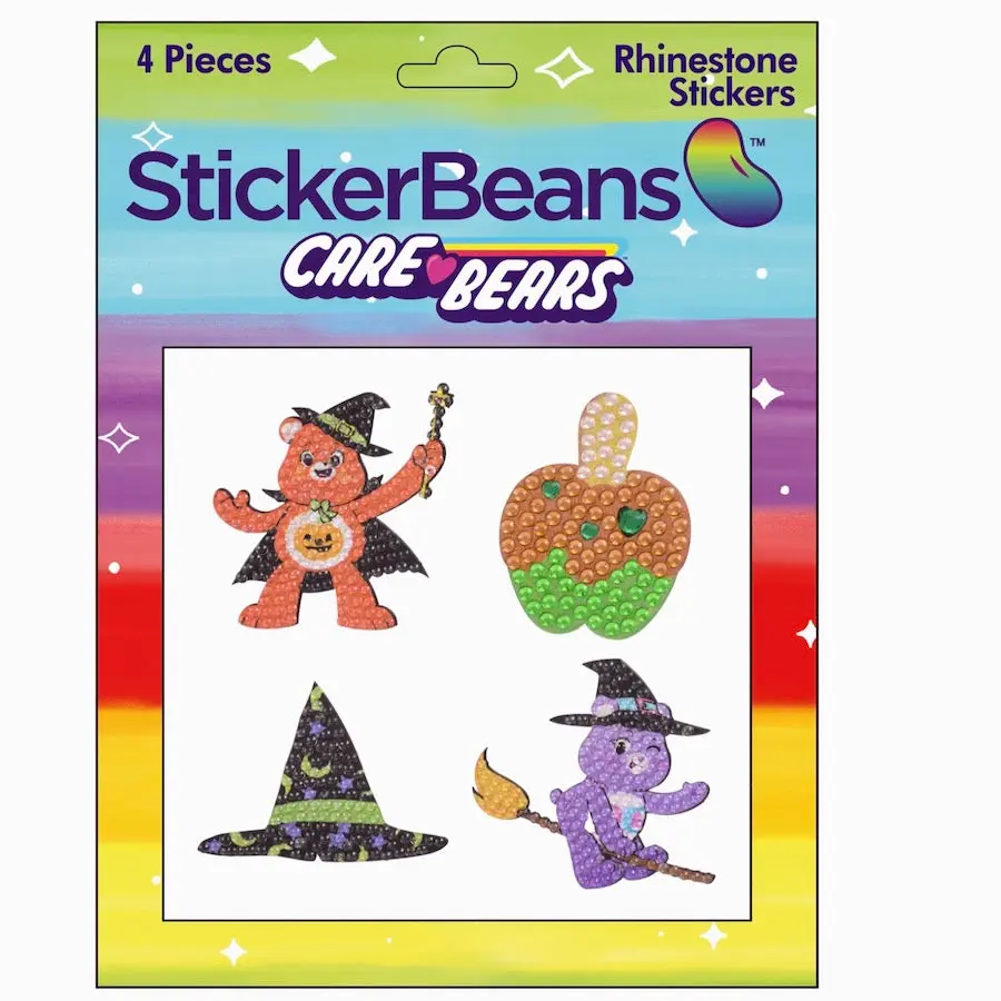 Care Bears Halloween Sticker Beans Rhinestone Stickers 4 Pieces 2x2 Inches Adhesive Backing Kiss Cut for Collectors Book