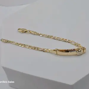BRACELET WITH white turtle bracelet ID STYLE ENGRAVING AVAILABLE leave a note GOLD-PLATED color small   6"inches (KIDS) figaro