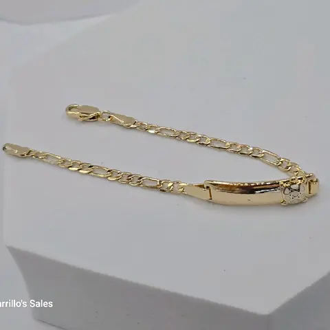 BRACELET WITH white turtle bracelet ID STYLE ENGRAVING AVAILABLE leave a note GOLD-PLATED color small   6"inches (KIDS) figaro
