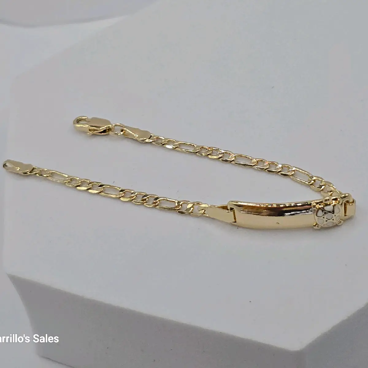 BRACELET WITH white turtle bracelet ID STYLE ENGRAVING AVAILABLE leave a note GOLD-PLATED color small 6"inches (KIDS) figaro