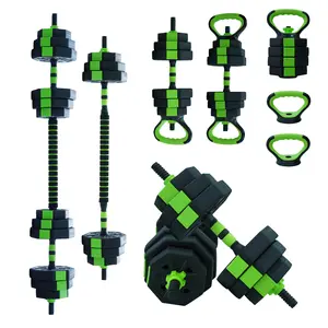 44 LBS 4-in-1 Adjustable Dumbbell Set,Adjustable Weights as Barbell Set with Iron Grip, Dumbbell Set,Kettlebells and Push-up, for Home Gym, Black+Green