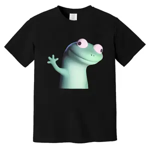 Waving Lizard T-Shirt, Cute Cartoon Green Lizard with Big Eyes, Meme Shirt for Animal Lovers, Funny Graphic Tee for Casual Wear