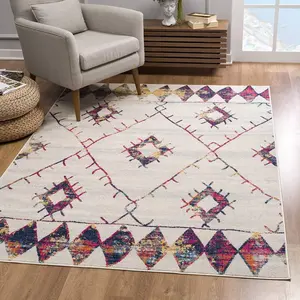 212 MAIN 4 x 6 ft. Rectangle Size Modern White Berber Pattern Area Rug, High Traffic, Indoor Use, Stain Resistant