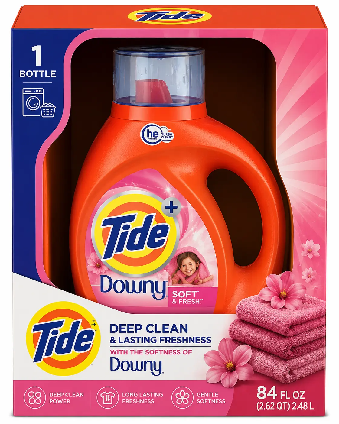 Tide + Downy Soft & Fresh Liquid Laundry Detergent, 84 fl oz (2.48 L), HE Compatible, Deep Clean, Long-Lasting Freshness, Gentle Softness