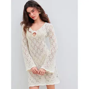 Cider Knitted Scoop Neckline Cut Out See-through Mini Dress