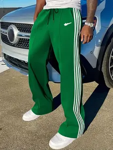 Men’s striped side-striped straight-leg pants, street fashion casual loose fit, breathable aerobic workout pants, athleisure pants, all-season wear, multiple colors available
