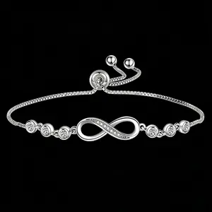 AELNEN 925 Silver Jewelry Love Bracelet for Women - Adjustable Slider with Cubic Zirconia Charm Link, Gift-Ready Accessory for Women Friends