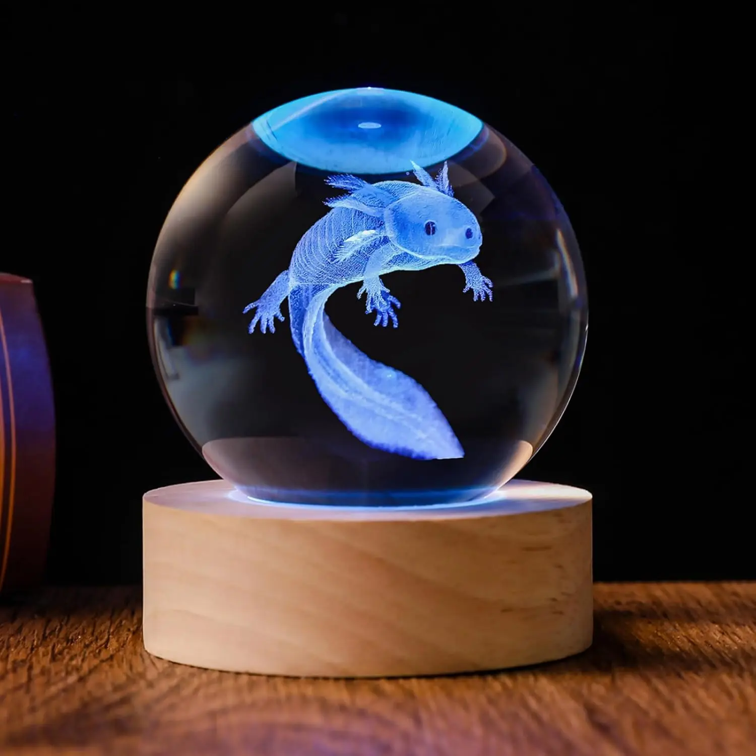3D Axolotl 60mm Crystal Ball Axolotl Night Light Lamp Toy Gifts for Women Wife Girlfriend Mom Couple Her Axolotl Figurine for Girls Boys Kids